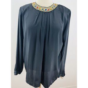 Vintage Lindsey Blake Women's 12 Blouse Jeweled Collar Secretary Geek Silky NOS